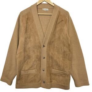 Triminghams Mens Vintage 50s Rockabilly Grandpa Wool Leather Suede Cardigan L